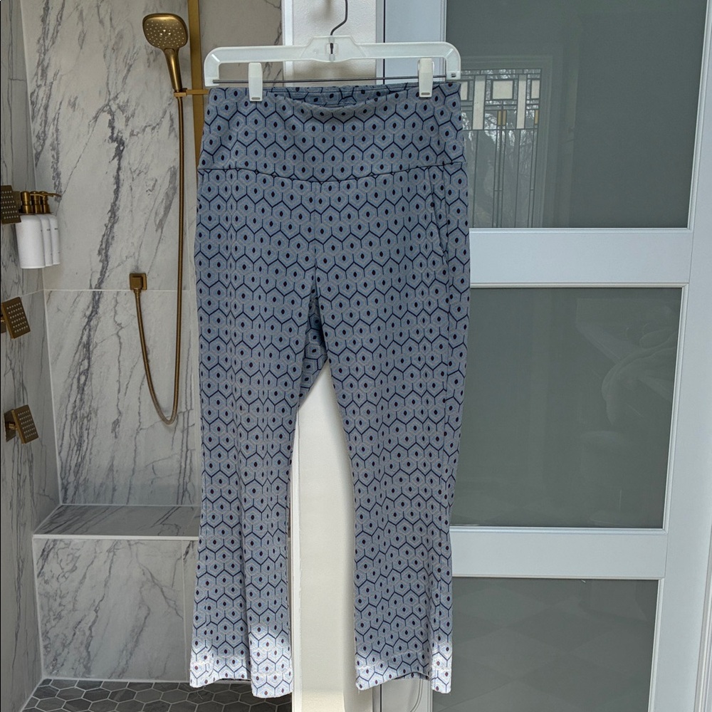 CAbi Blue Hexagon-Print Wide Leg Pants